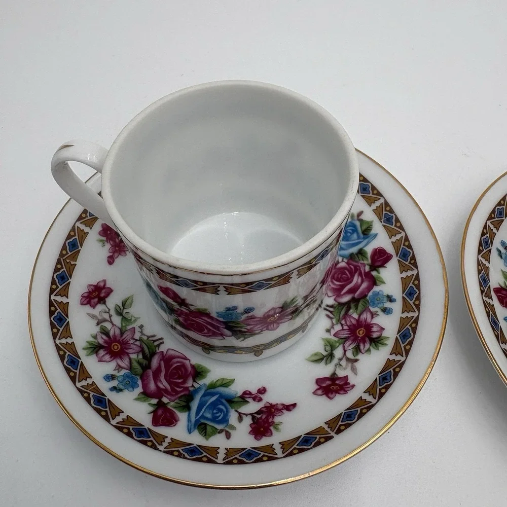 Vtg Porcelain Floral Demitasse Cup & Saucer‎ Espresso Roses 2 Sets Made In China